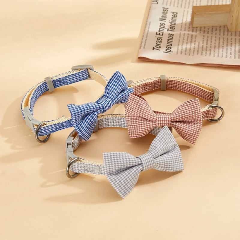 checkered pet collar with butterfly knot, view 10 - MRSLM