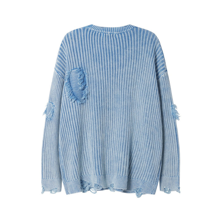 Idle Style Sunken Stripe Make Old Ripped Round Neck Sweater