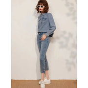 turn-down collar denim blouse, view 6 - MRSLM