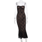 Lace strap fishtail long dress, view 6 - MRSLM