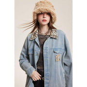 leopard patchwork denim jacket, view 2 - MRSLM