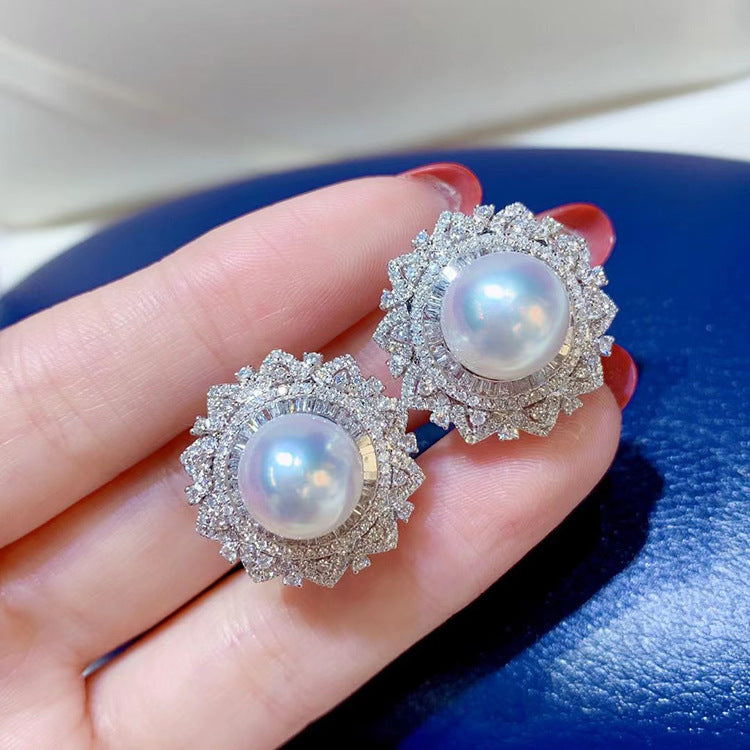 925 Silver Inlaid 12mm Beaded Female Earrings