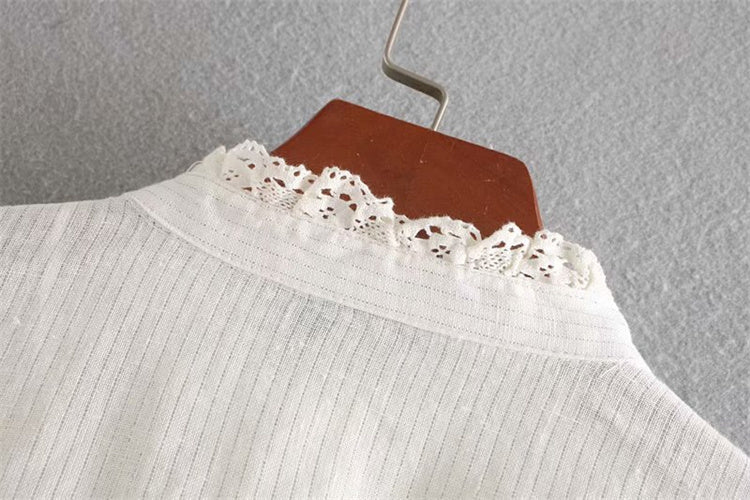 women's lace embroidered bubble sleeve top, view 2 - MRSLM