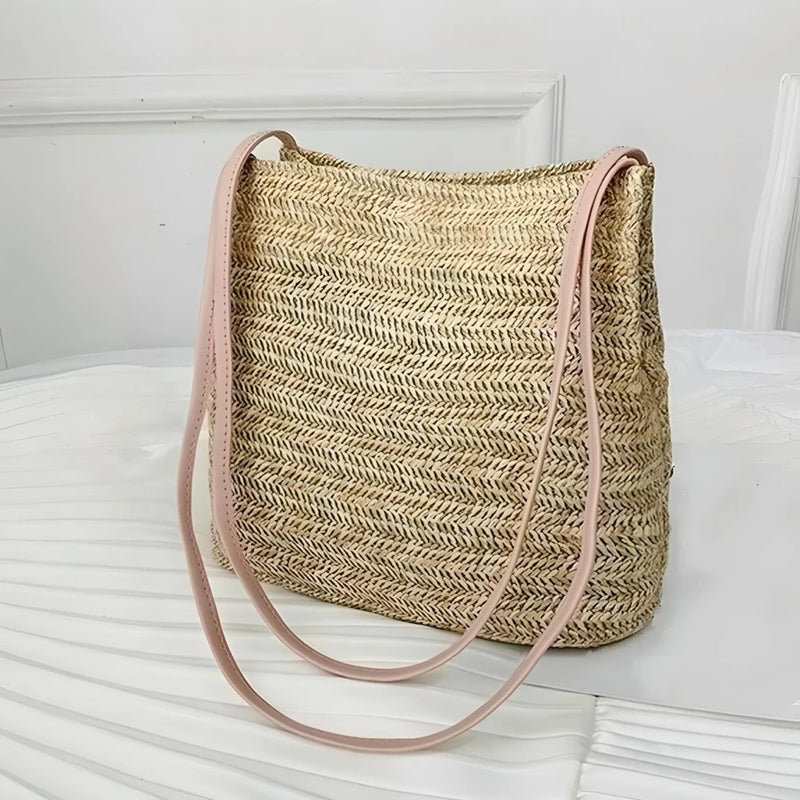 bohemian straw woven shoulder bag, view 2 - MRSLM