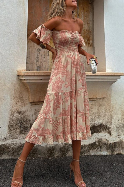 ruffle off-shoulder cake dress, view 6 - MRSLM