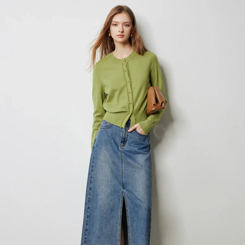 tassel edge slim fit cardigan, view 6 - MRSLM