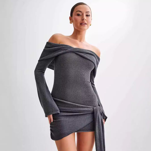 knitted off-shoulder lace-up sweater dress - MRSLM