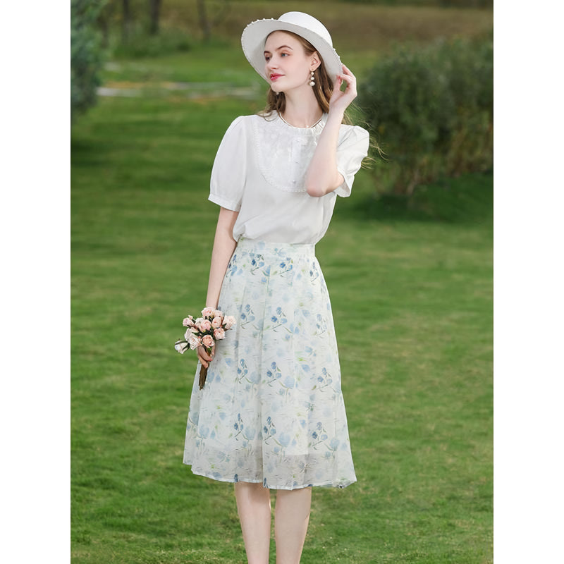 floral chiffon midi skirt, view 6 - MRSLM