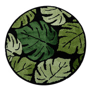 round green monstera leaf plush rug, view 2 - MRSLM