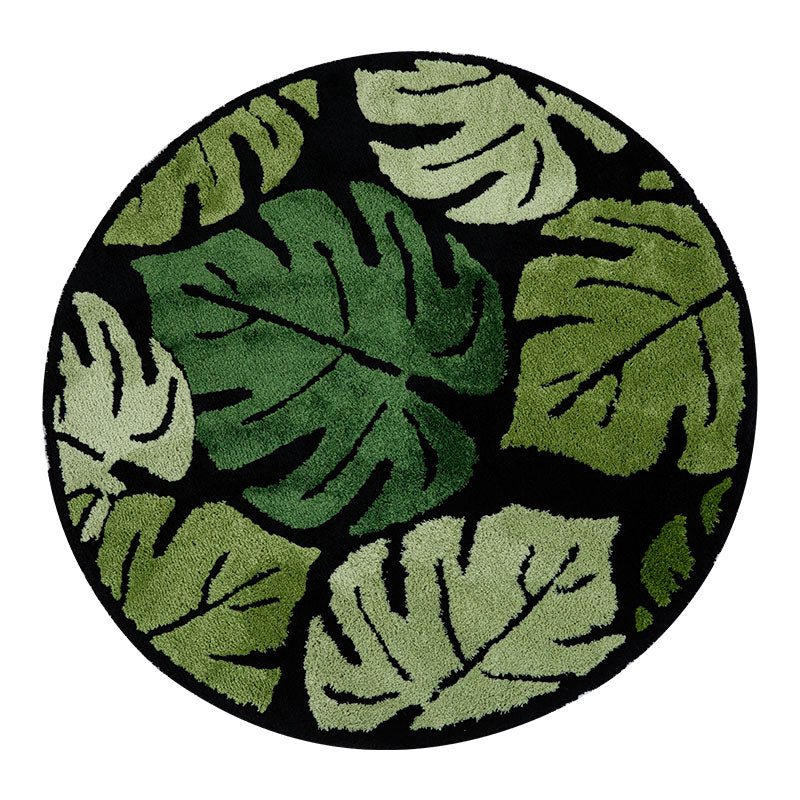 round green monstera leaf plush rug, view 2 - MRSLM