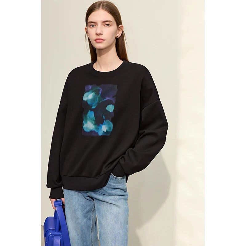Women's abstract print loose sweatshirt, view 2 - MRSLM