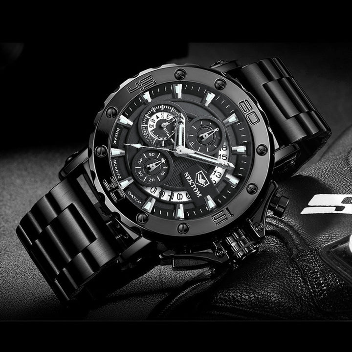 Men's Heavy Steel Band Waterproof Luminous Quartz Watch