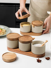 Gray ceramic seasoning jar with lid, view 3 - MRSLM