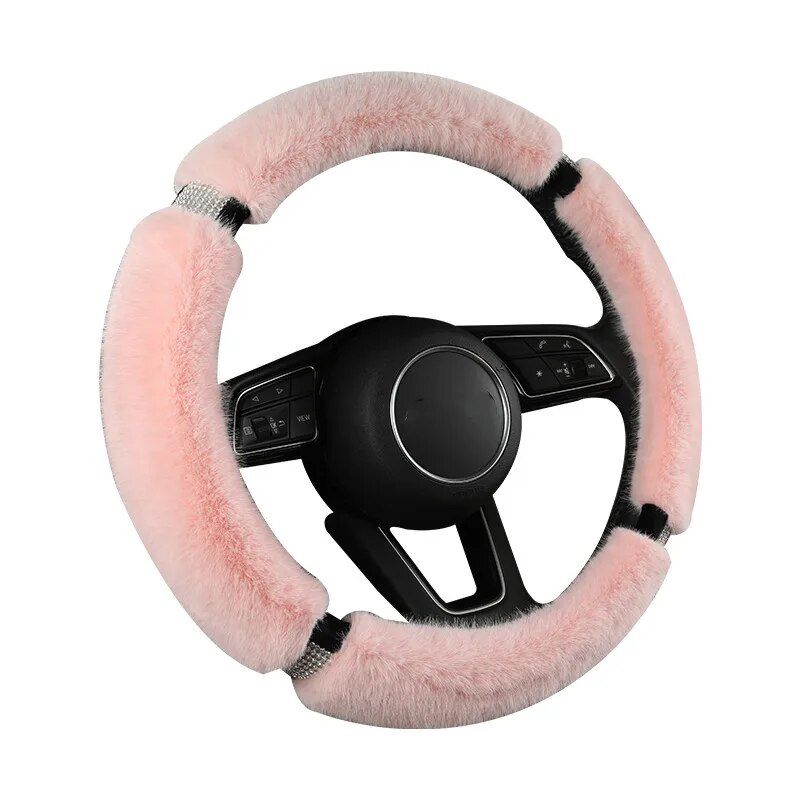 Luxury Anti-Slip Suede Fur Diamond Steering Wheel Cover