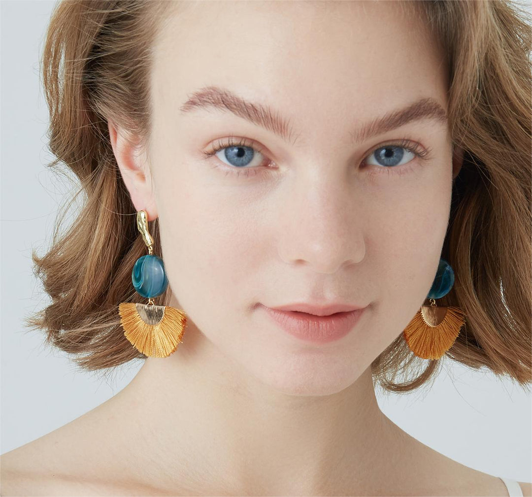 S925 Sliver Resin Fan-shaped Tassel Earrings Women