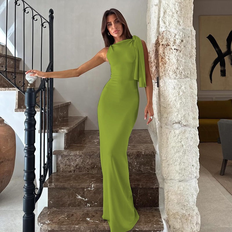 single shoulder linen dress, view 9 - MRSLM
