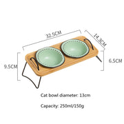 ceramic dog and cat bowl with wood stand, view 4 - MRSLM