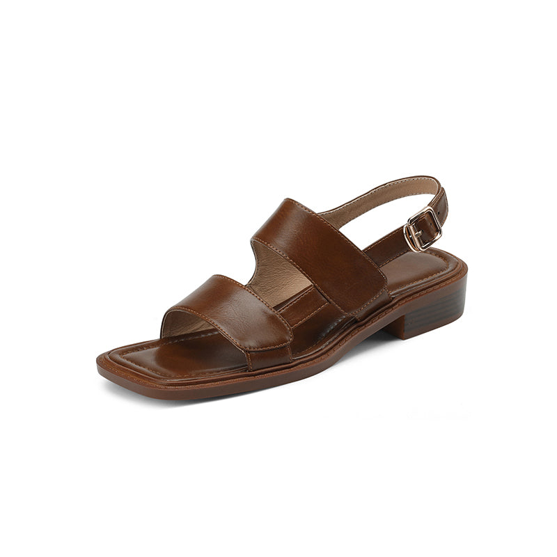 retro low heel leather sandals, view 2 - MRSLM