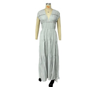 round neck pleated dress light gray, view 5 - MRSLM