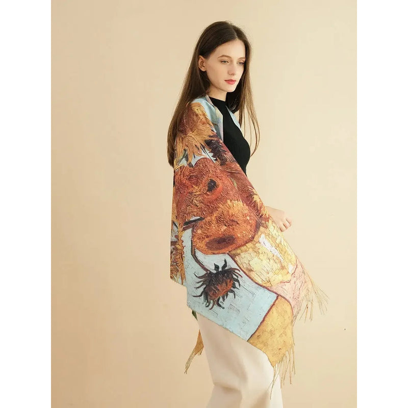 sunflower print pashmina shawl, view 5 - MRSLM