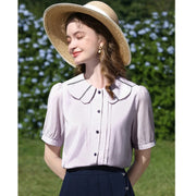 puff sleeve blouse with Peter Pan collar, view 2 - MRSLM