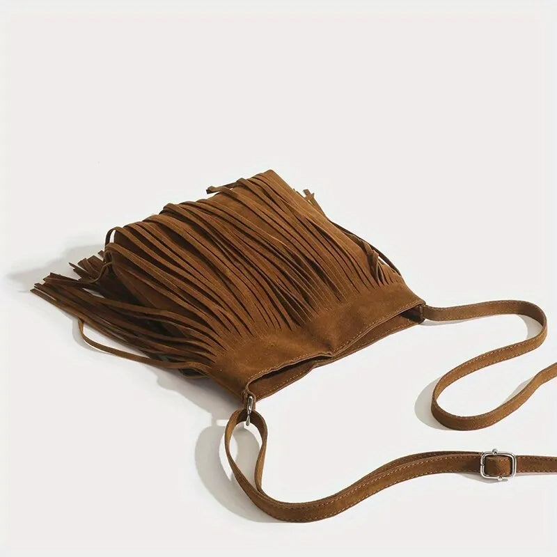 Vintage Suede Fringe Crossbody Bag