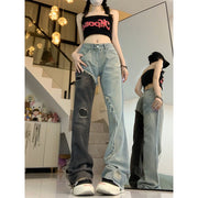 black and blue stitching retro jeans, view 3 - MRSLM