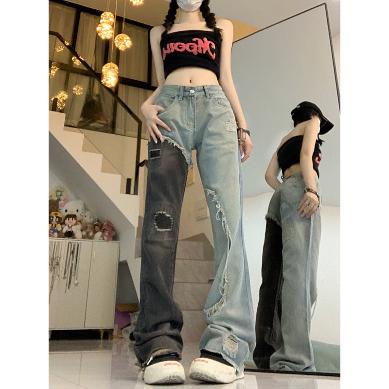 black and blue stitching retro jeans, view 3 - MRSLM