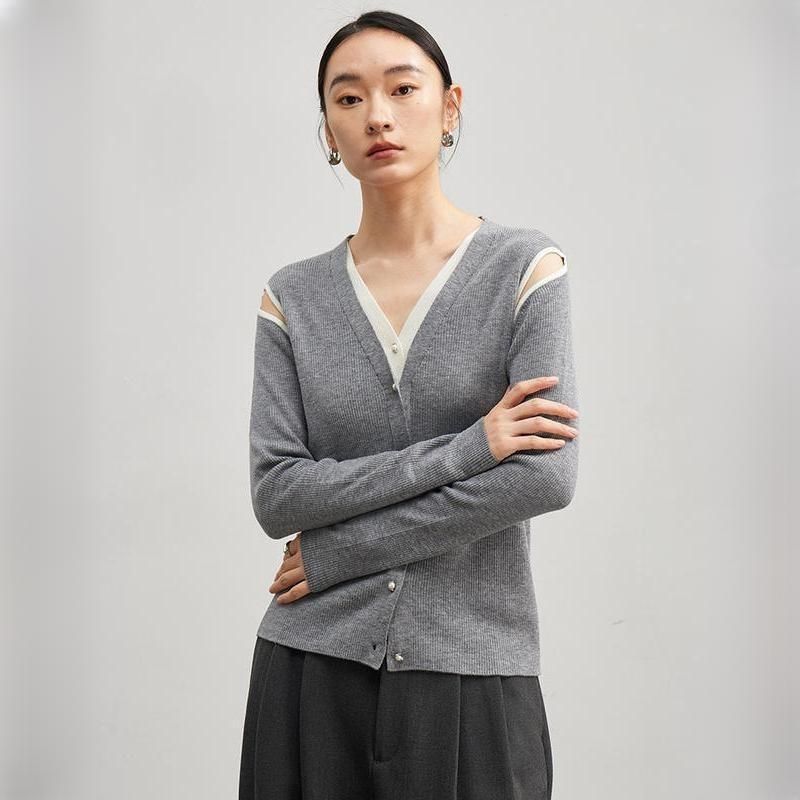 Hollow out shoulder wool blend cardigan - MRSLM