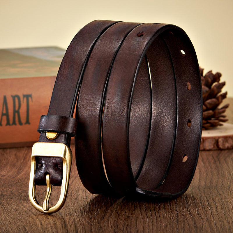 women's 1.8CM thin leather belt copper buckle, view 10 - MRSLM