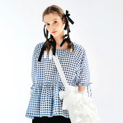 blue plaid puff sleeve shirt - MRSLM