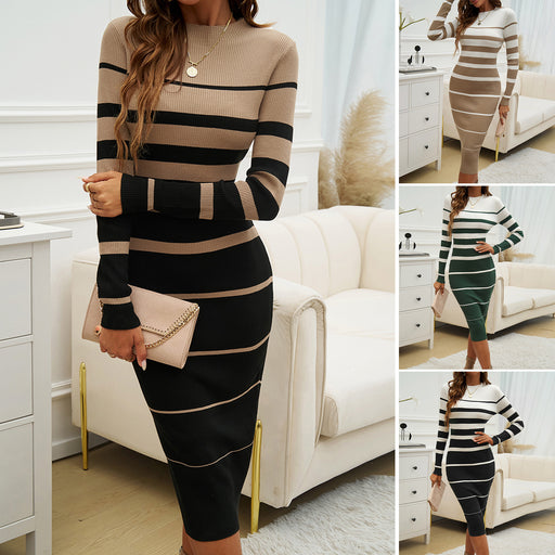 slim-fit contrast stripe midi dress - MRSLM