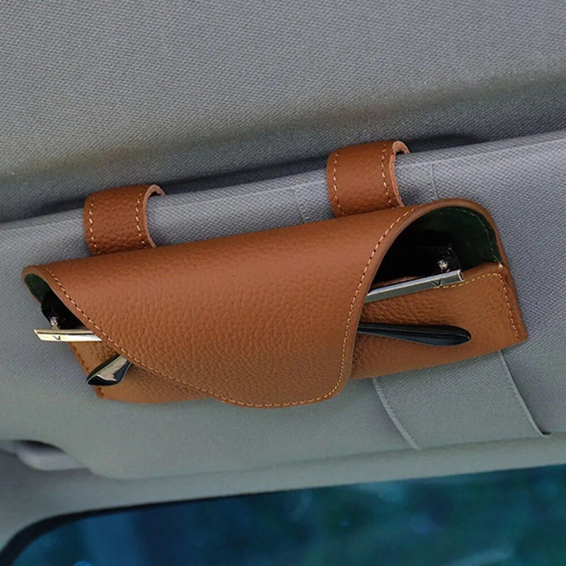 leather car sun visor glasses holder, view 2 - MRSLM