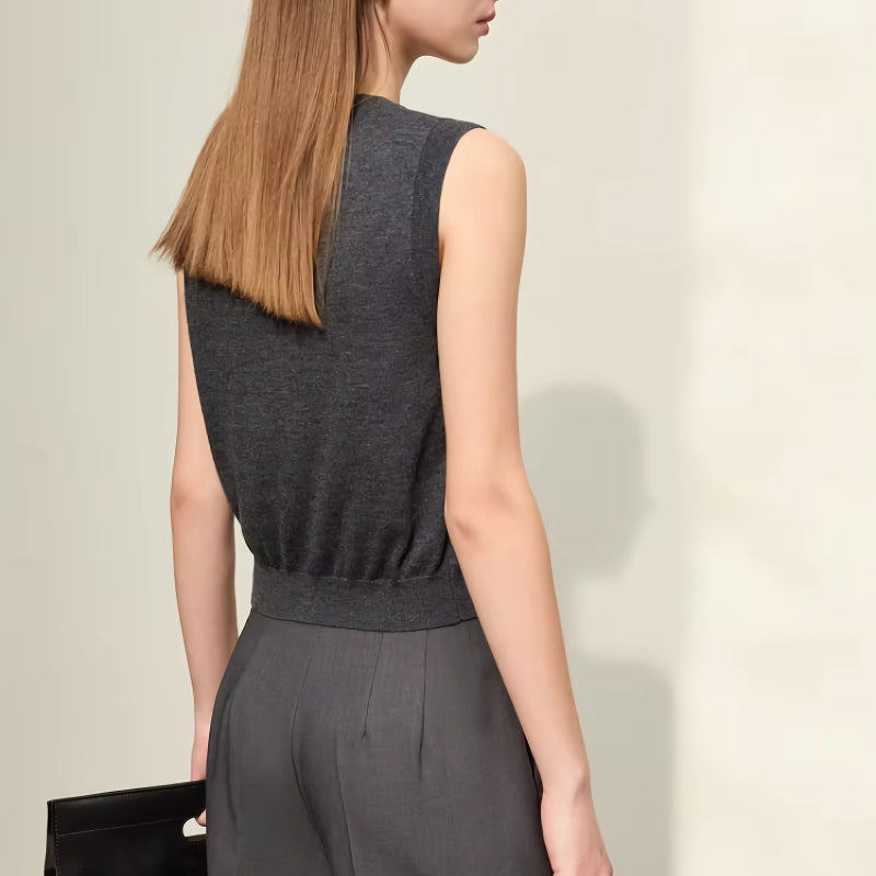 woolen vest v-neck knit top, view 7 - MRSLM