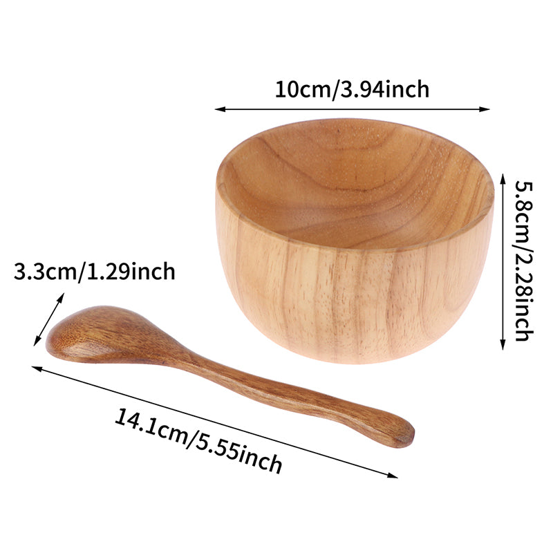 wooden facial mask bowl and spoon set, view 2 - MRSLM