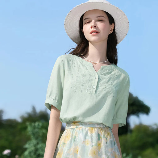 embroidered v-neck blouse - MRSLM