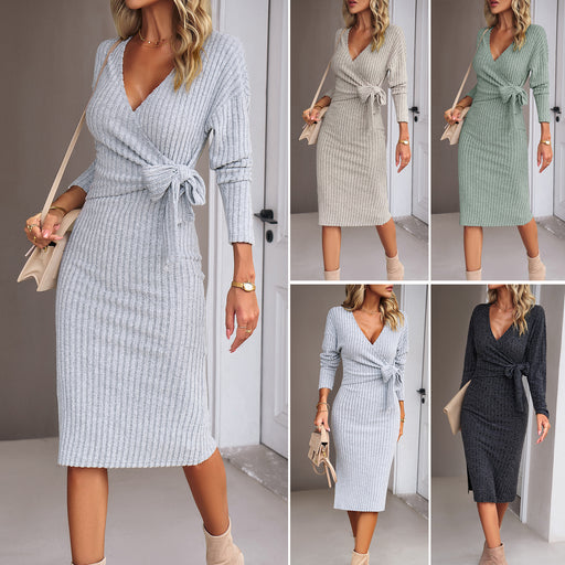 v-neck knitted tied dress - MRSLM