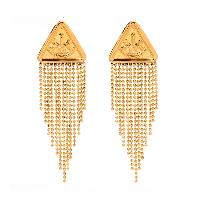 gold triangle drop earrings, view 2 - MRSLM