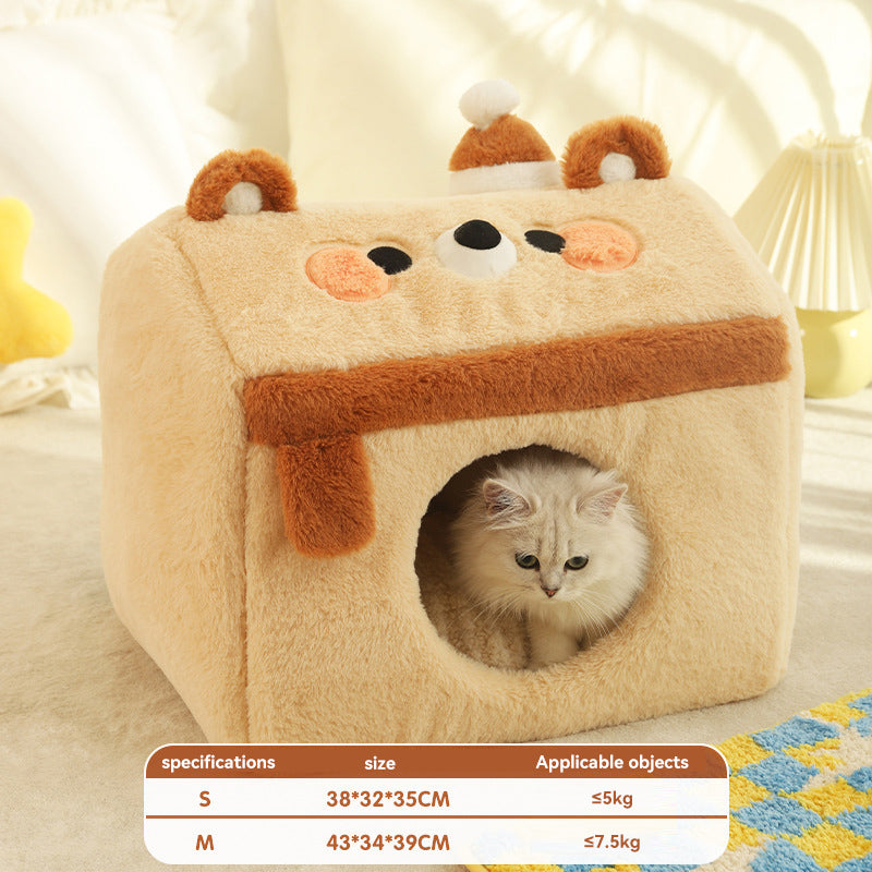 cozy winter cat house dog bed, view 5 - MRSLM