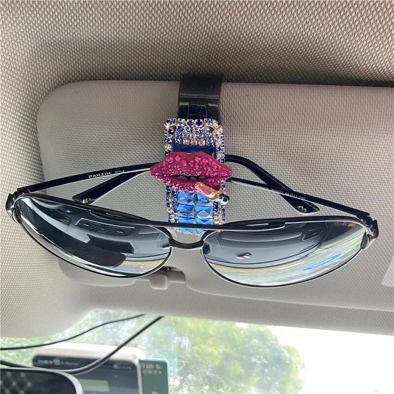 Luxe rhinestone car visor sunglasses holder, view 7 - MRSLM