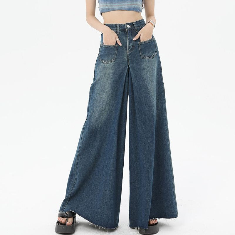 High Waist Slim Straight Pocket Jeans