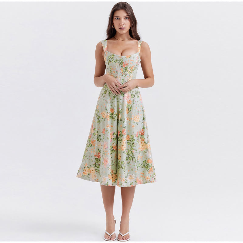 printed spaghetti strap midi dress - MRSLM