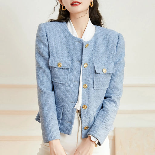 women's round neck long sleeve jacket - MRSLM