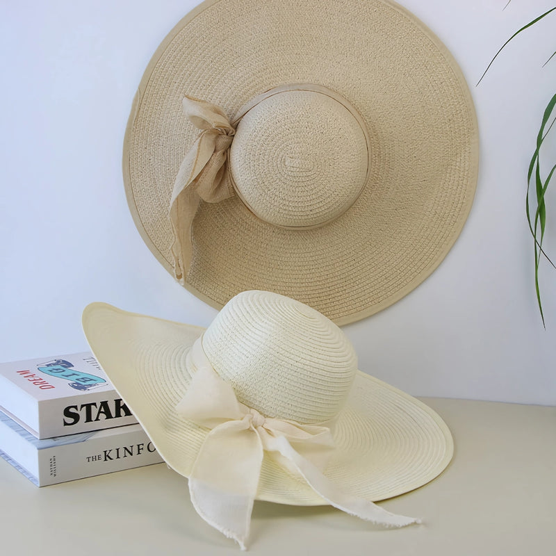 Wide brim straw hat with bowknot - MRSLM