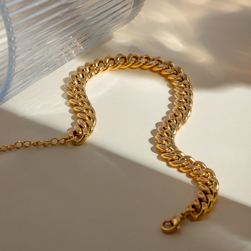 18K gold plated steel thick chain anklet, view 5 - MRSLM