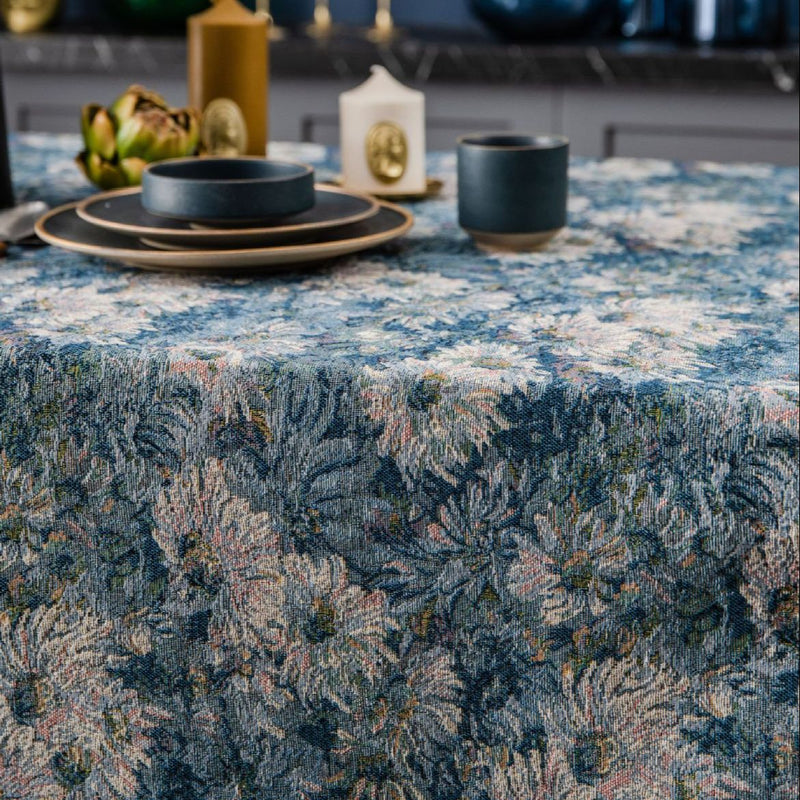 blue jacquard floral tablecloth, view 6 - MRSLM