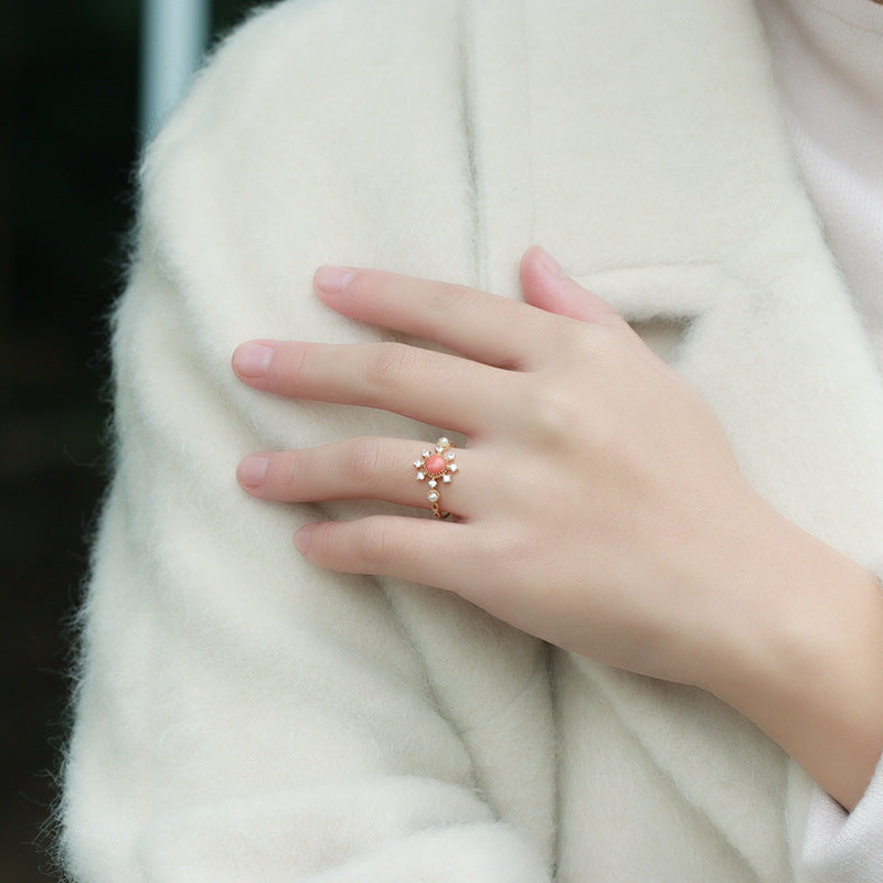 vintage natural pearl resin silver ring - MRSLM