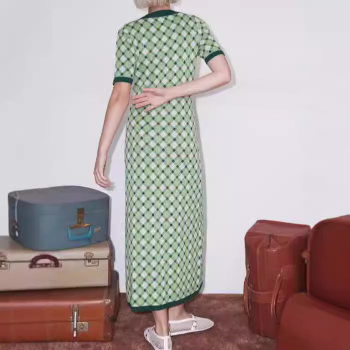 green plaid knitted dress, view 5 - MRSLM