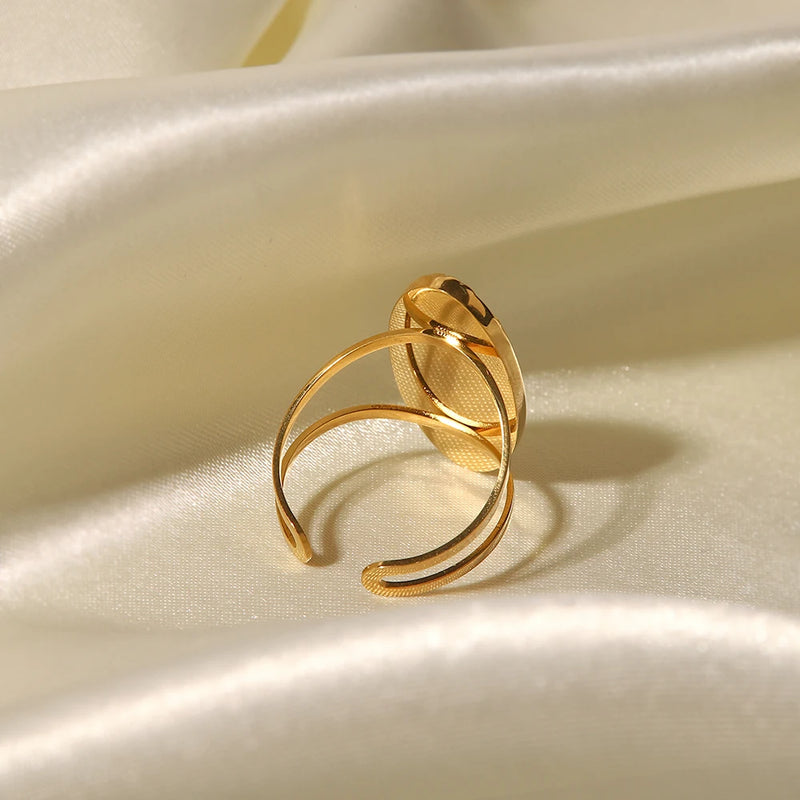 gold plated oval shell pearl adjustable ring, view 7 - MRSLM
