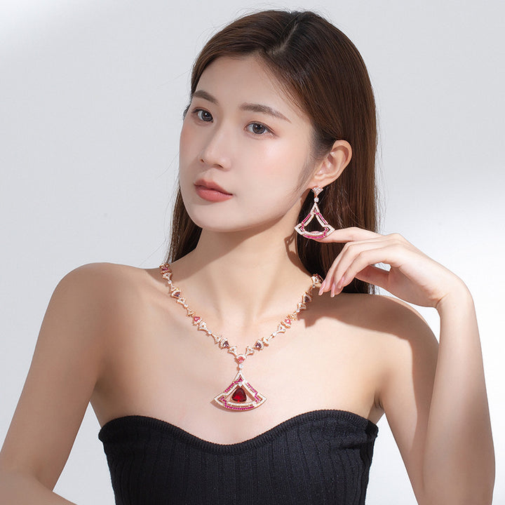 Women's Triangle Micro-set Zircon Necklace Earring Set